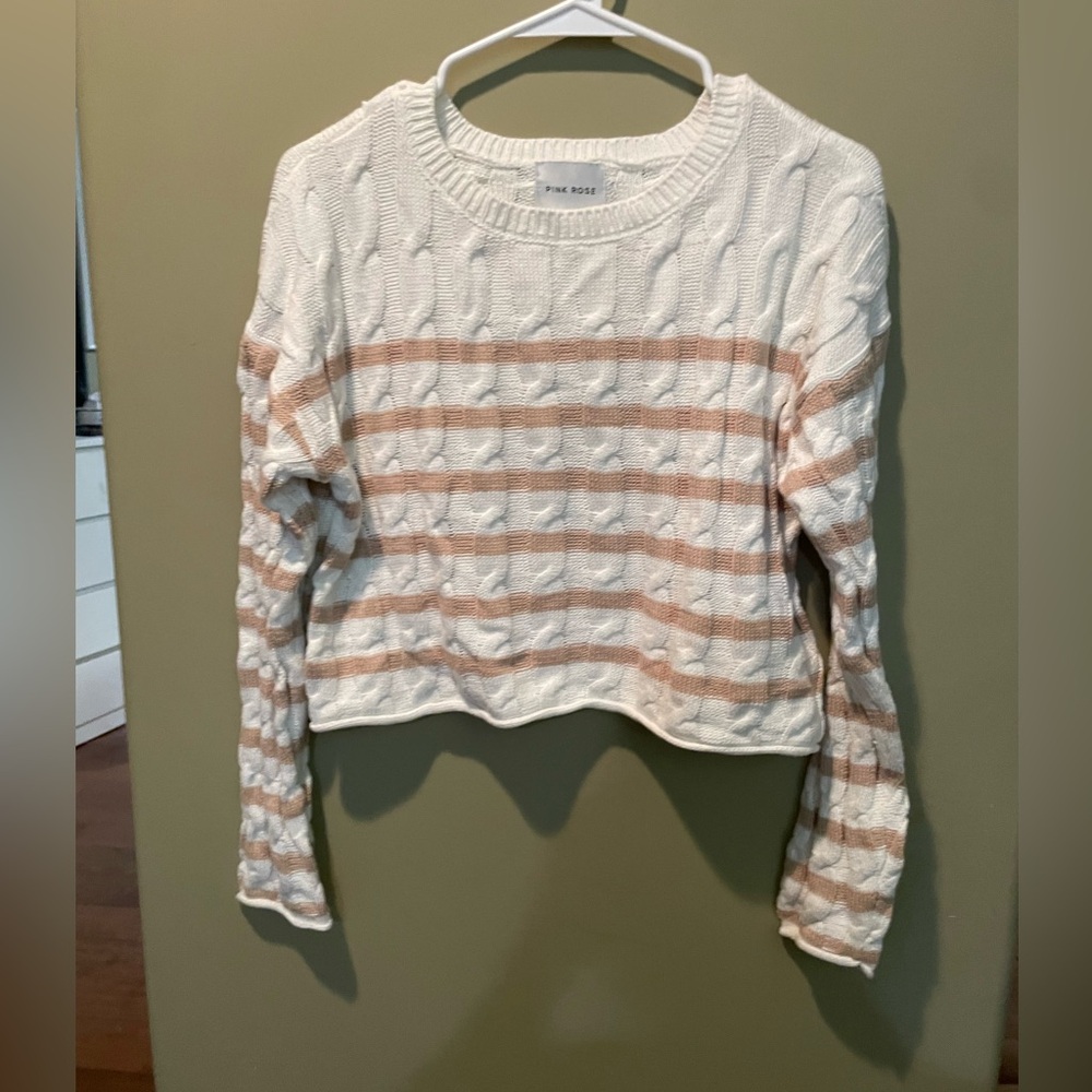Pink Rose Cropped Cable Knit Sweater